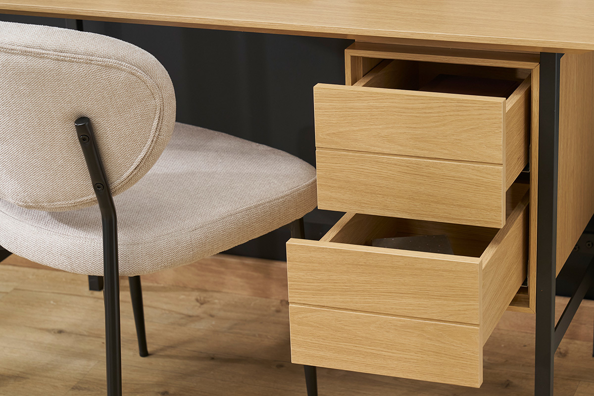 Escritorio industrial acabado en madera de roble y metal negro con 2 cajones L120 cm MAXENCE