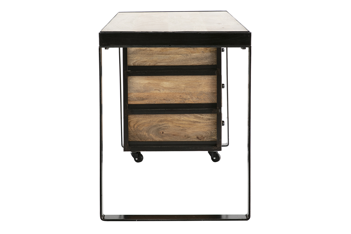 Escritorio industrial con cajonera mvil en mango macizo L156 cm INDUSTRIA