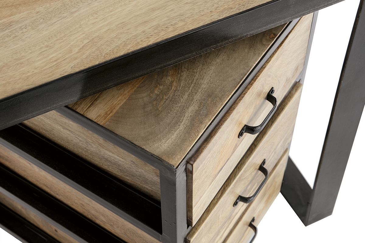 Escritorio industrial con cajonera mvil en mango macizo L156 cm INDUSTRIA