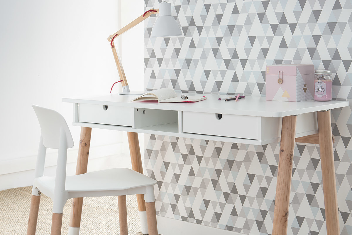 Escritorio infantil blanco y madera L120 cm PILOTI