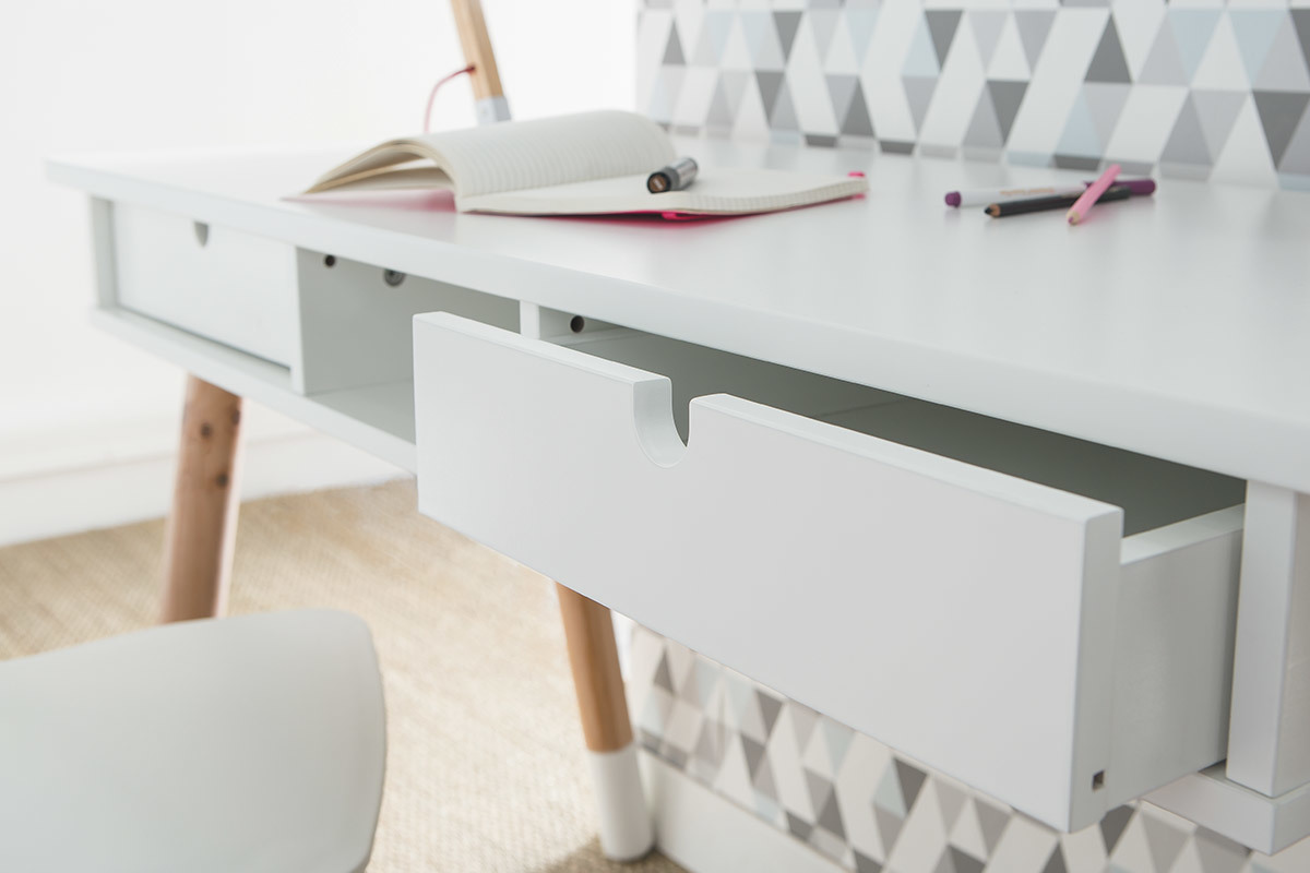Escritorio infantil blanco y madera L120 cm PILOTI