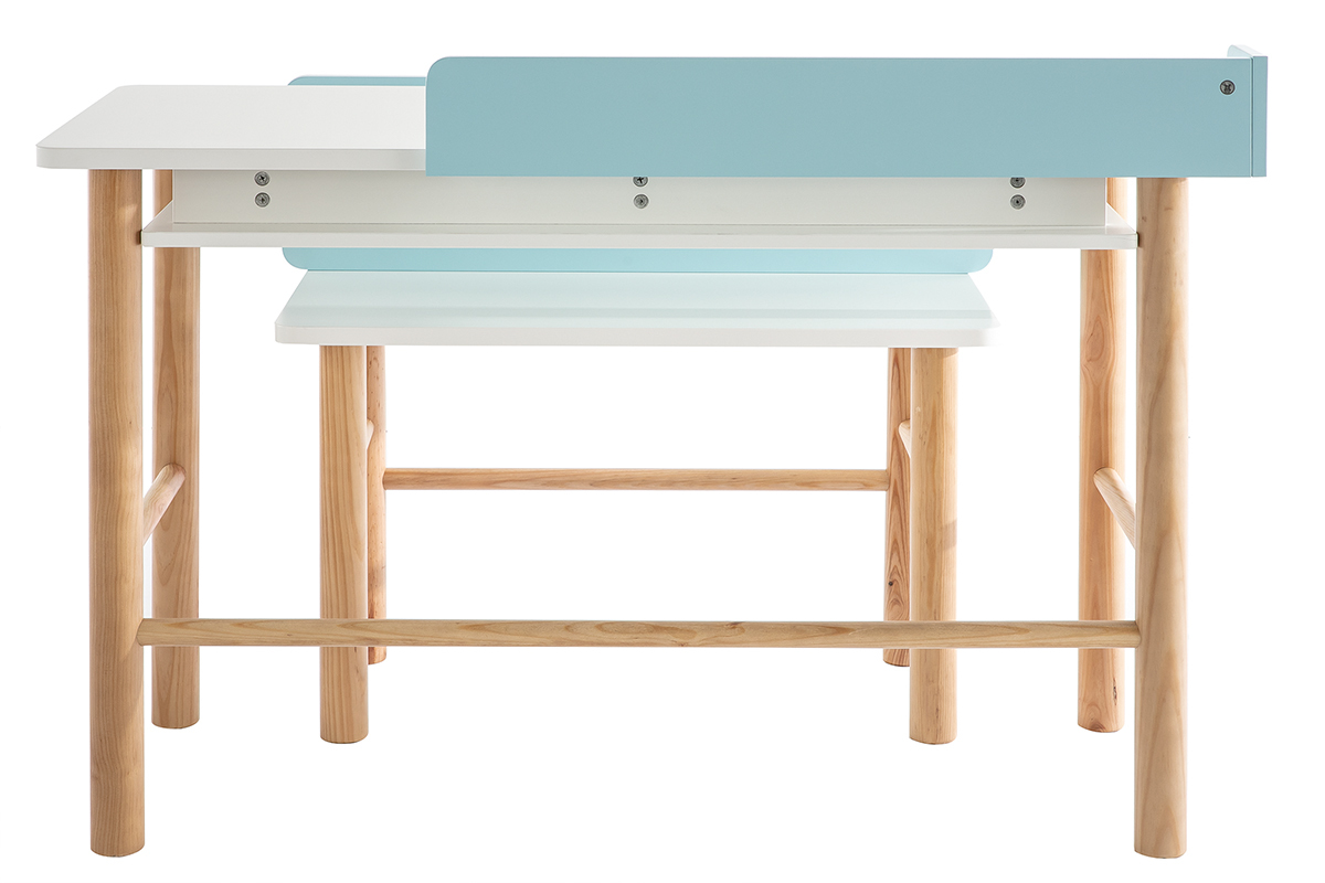 Escritorio infantil con banco azul y madera clara BERTY