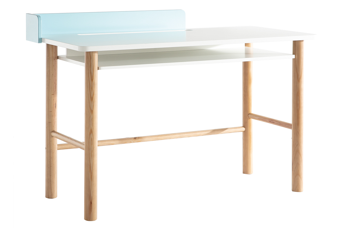 Escritorio infantil con banco azul y madera clara BERTY