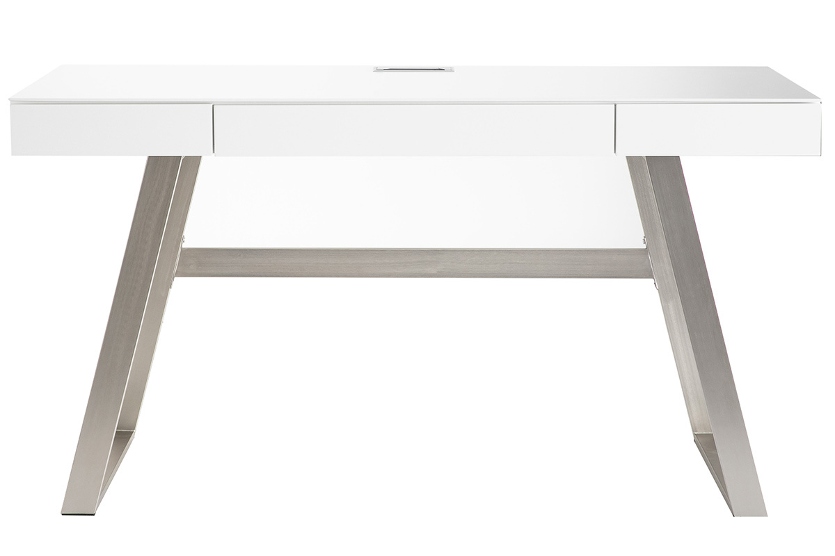 Escritorio lacado blanco patas metal 140cm MANA
