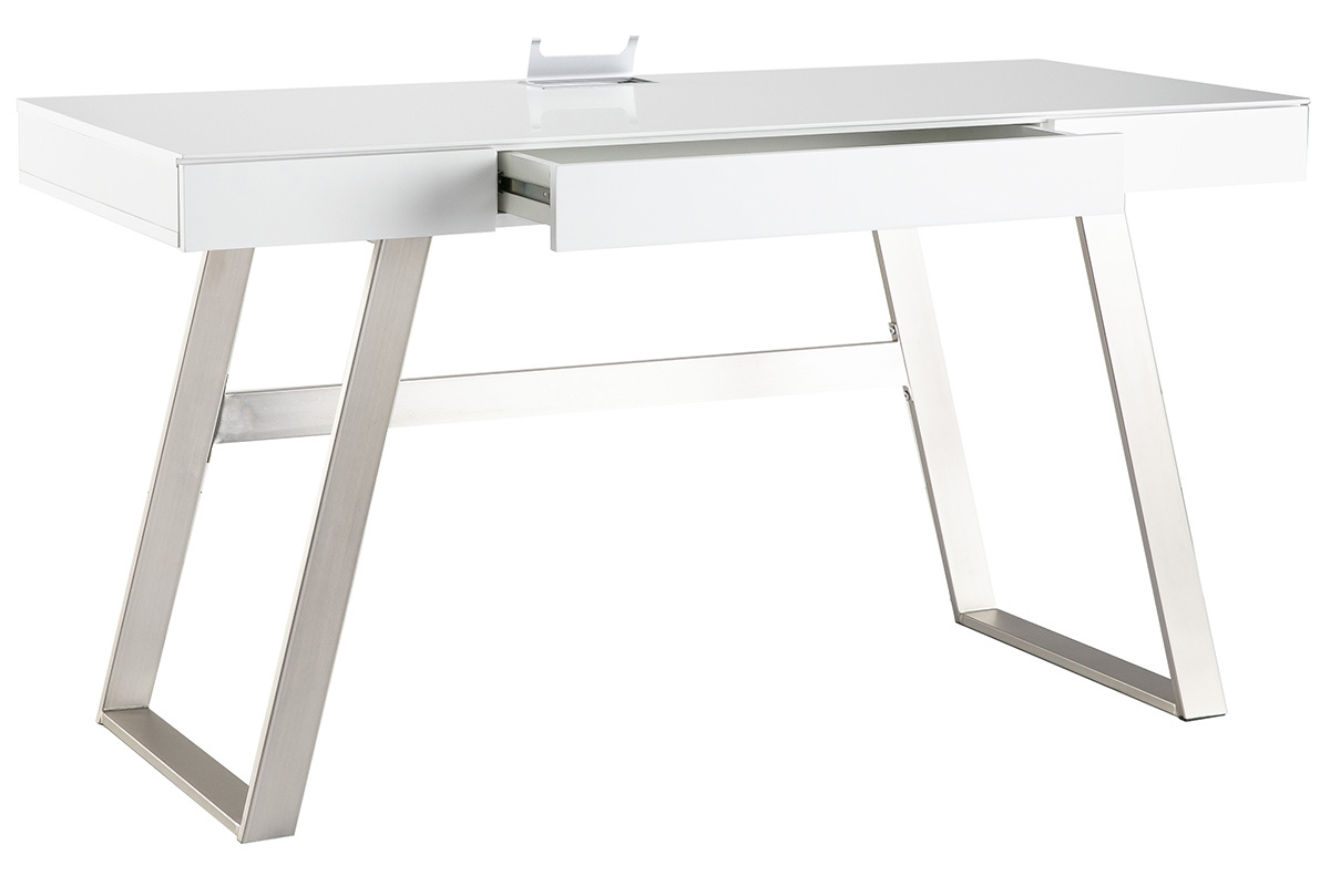 Escritorio lacado blanco patas metal 140cm MANA
