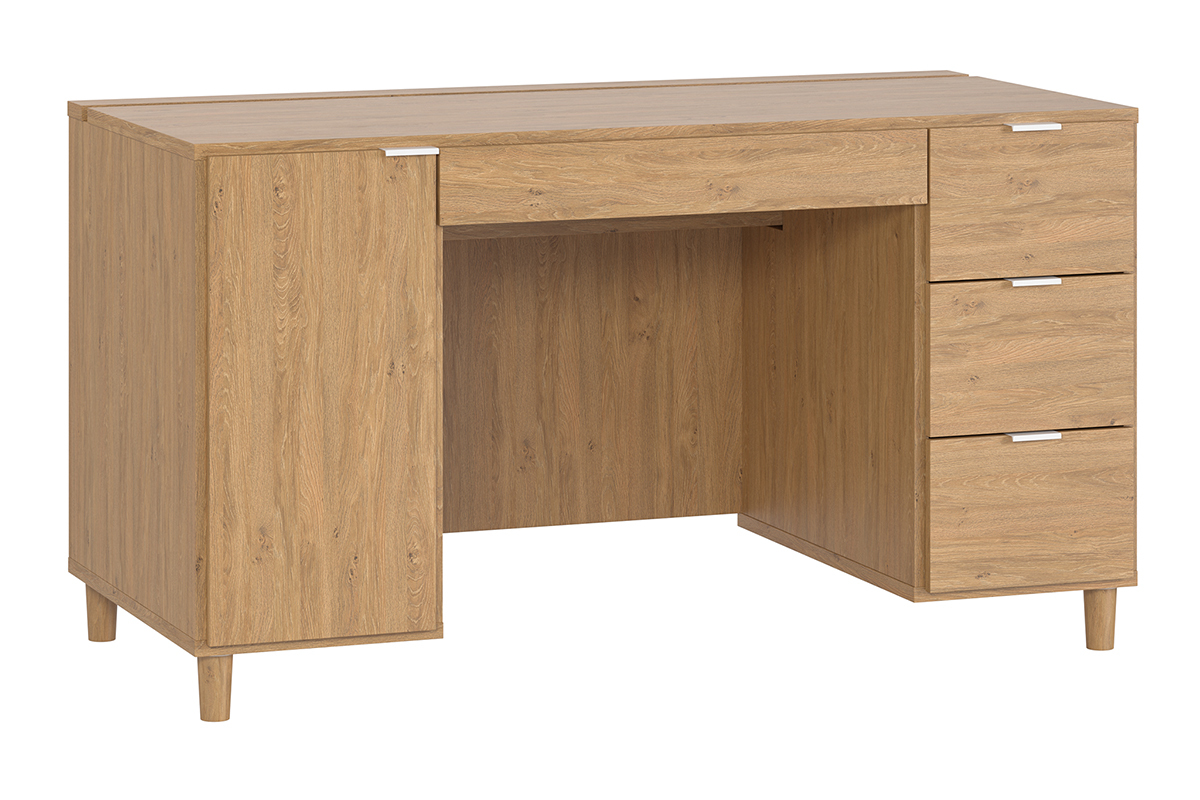 Escritorio moderno acabado roble con compartimento y cajones 140cm GALLO