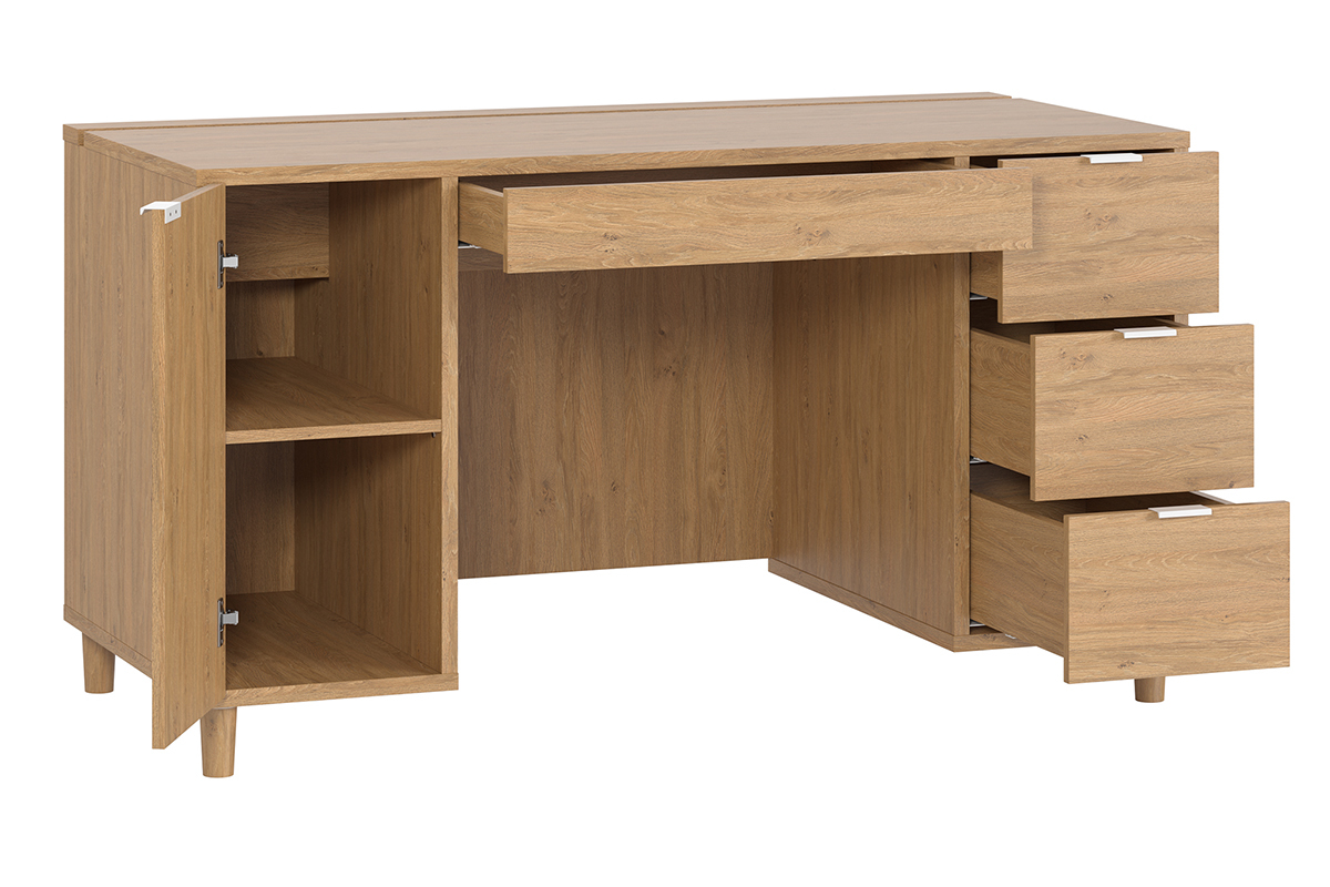 Escritorio moderno acabado roble con compartimento y cajones 140cm GALLO