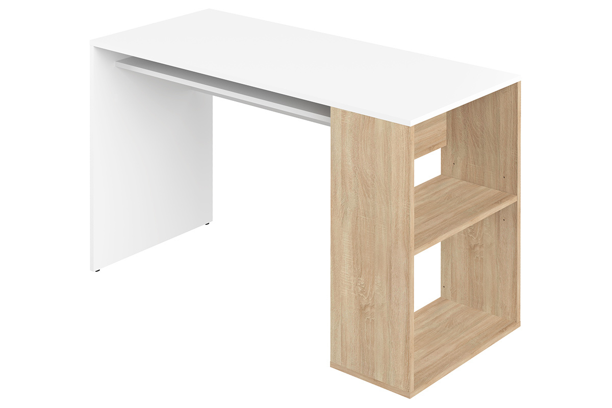 Escritorio moderno blanco y madera clara L114 cm ROUSSO