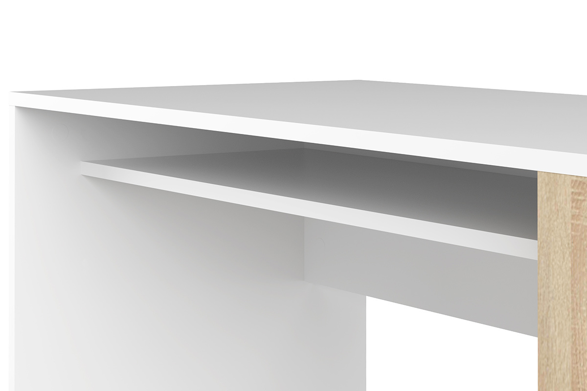 Escritorio moderno blanco y madera clara L114 cm ROUSSO
