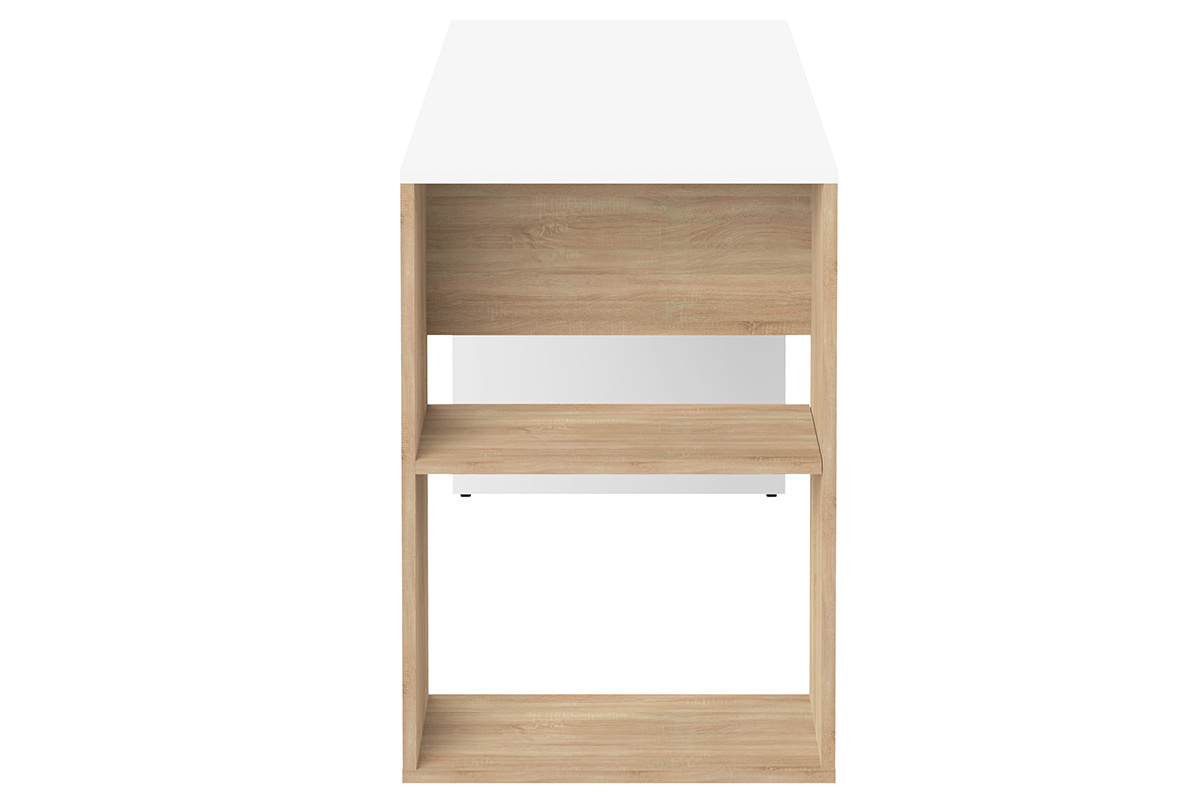 Escritorio moderno blanco y madera clara L114 cm ROUSSO