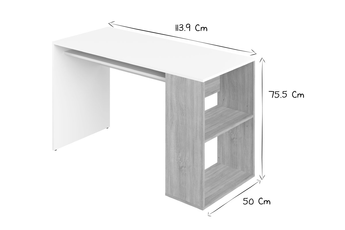 Escritorio moderno blanco y madera clara L114 cm ROUSSO