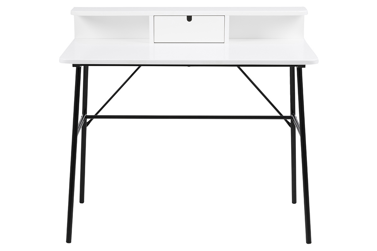 Escritorio moderno blanco y metal negro NEVA