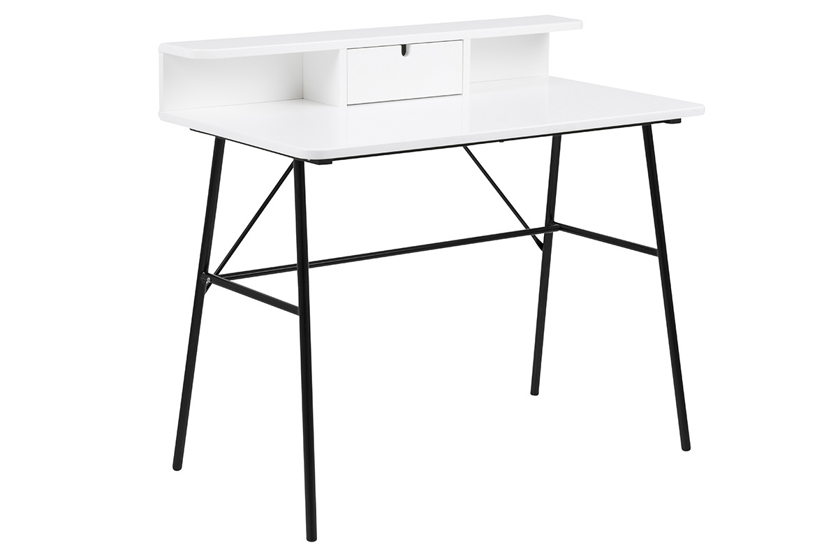 Escritorio moderno blanco y metal negro NEVA