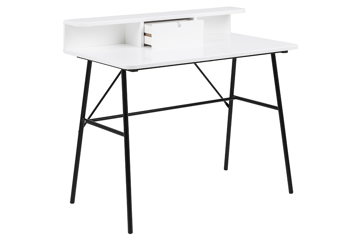 Escritorio moderno blanco y metal negro NEVA