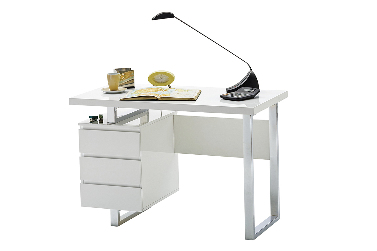 Escritorio moderno con almacenaje blanco lacado brillante L115 cm KANY