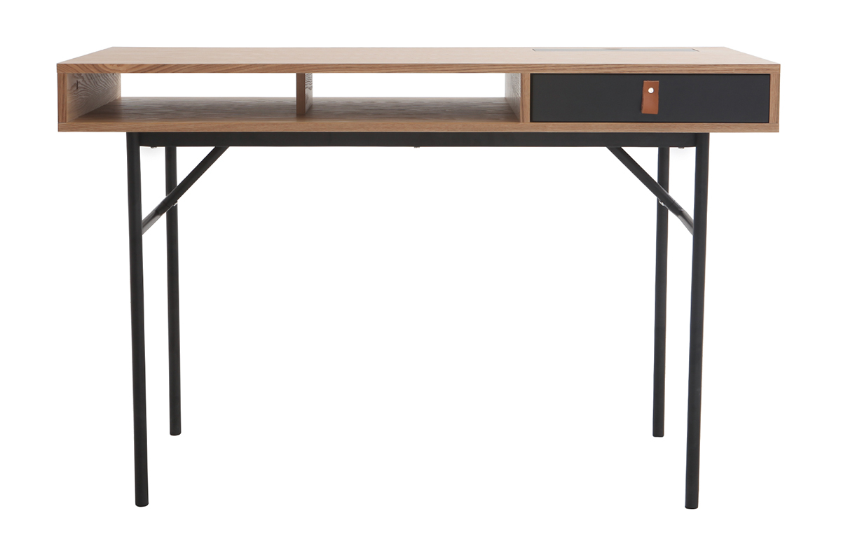 Escritorio moderno con almacenaje madera roble y negro OFICI