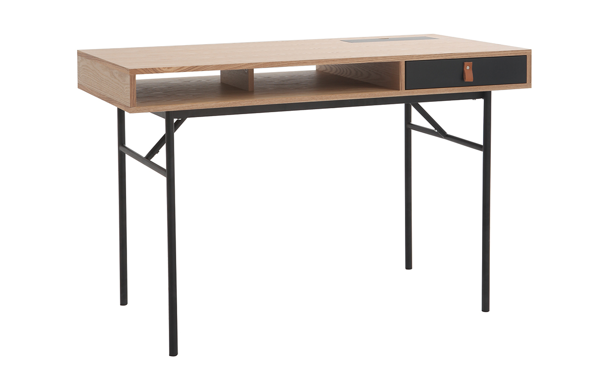 Escritorio moderno con almacenaje madera roble y negro OFICI