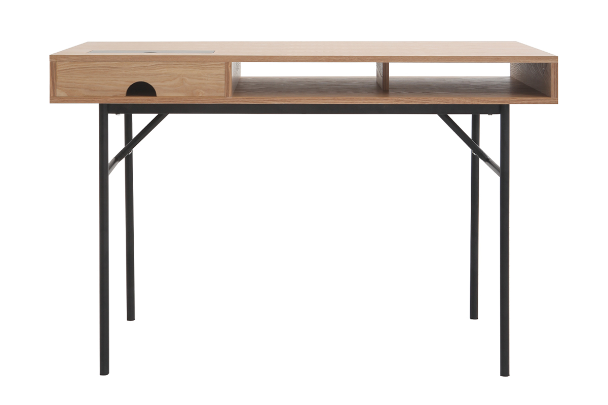 Escritorio moderno con almacenaje madera roble y negro OFICI