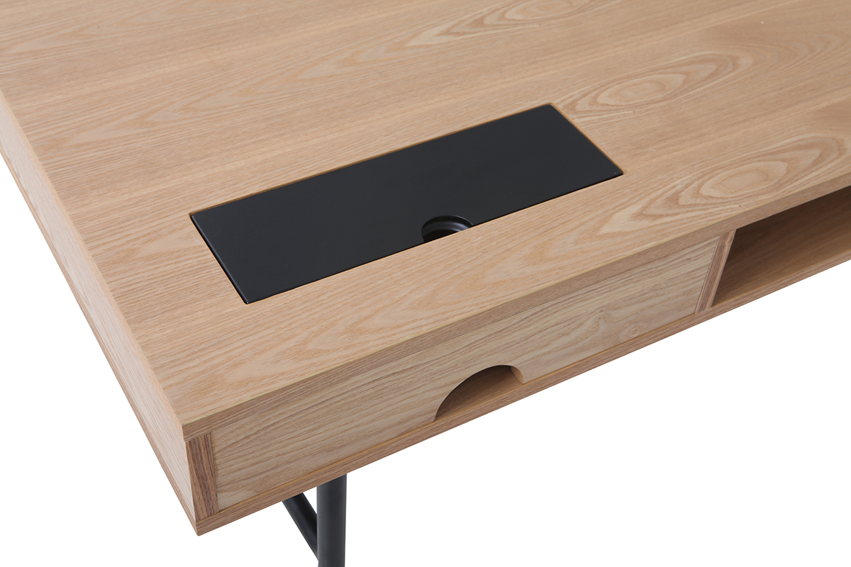 Escritorio moderno con almacenaje madera roble y negro OFICI