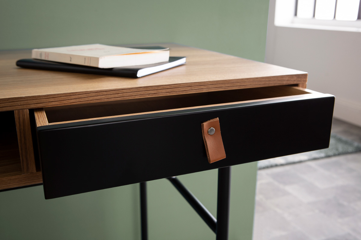 Escritorio moderno con almacenaje madera roble y negro OFICI