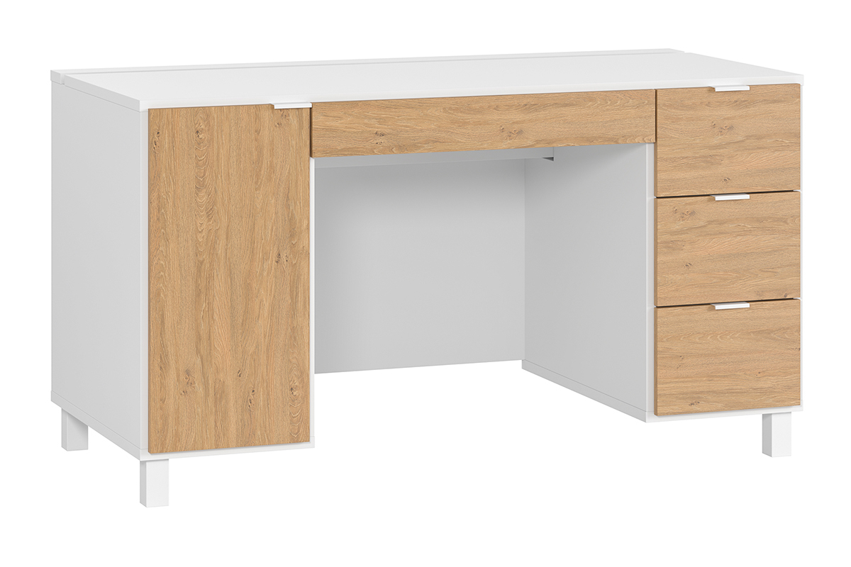 Escritorio moderno madera y blanco con compartimento y cajones 140cm GALLO