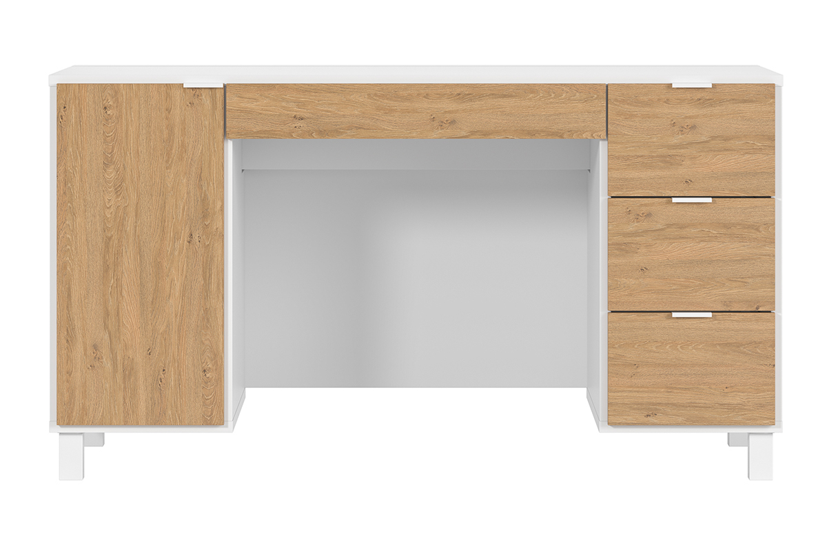 Escritorio moderno madera y blanco con compartimento y cajones 140cm GALLO