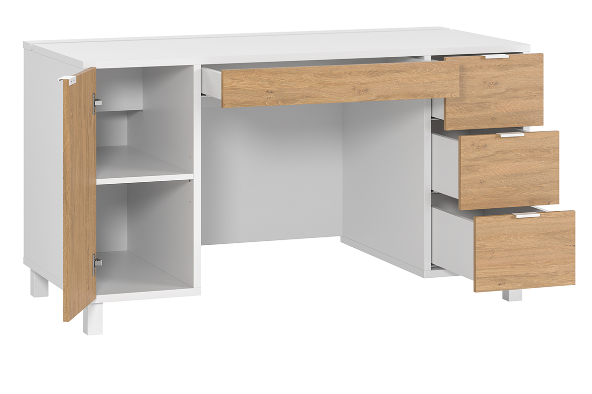 Escritorio moderno madera y blanco con compartimento y cajones 140cm GALLO