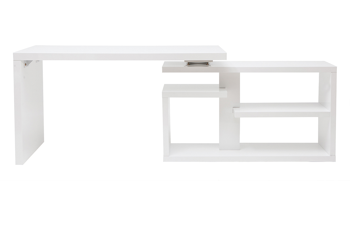 Escritorio moderno pivotante lacado blanco brillante L147-217 cm HALTON