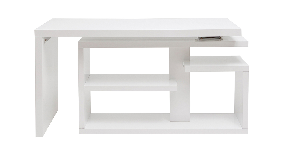 Escritorio moderno pivotante lacado blanco brillante L147-217 cm HALTON