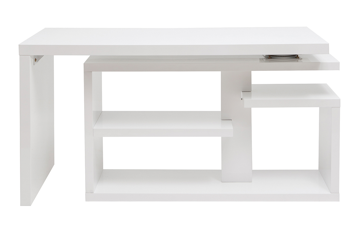 Escritorio moderno pivotante lacado blanco brillante L147-217 cm HALTON