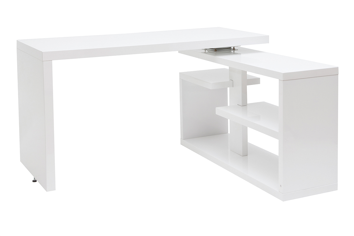 Escritorio moderno pivotante lacado blanco brillante L147-217 cm HALTON