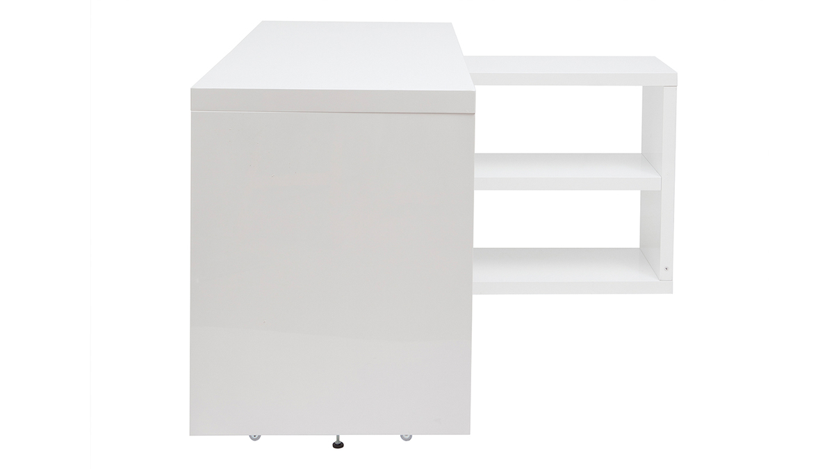 Escritorio moderno pivotante lacado blanco brillante L147-217 cm HALTON