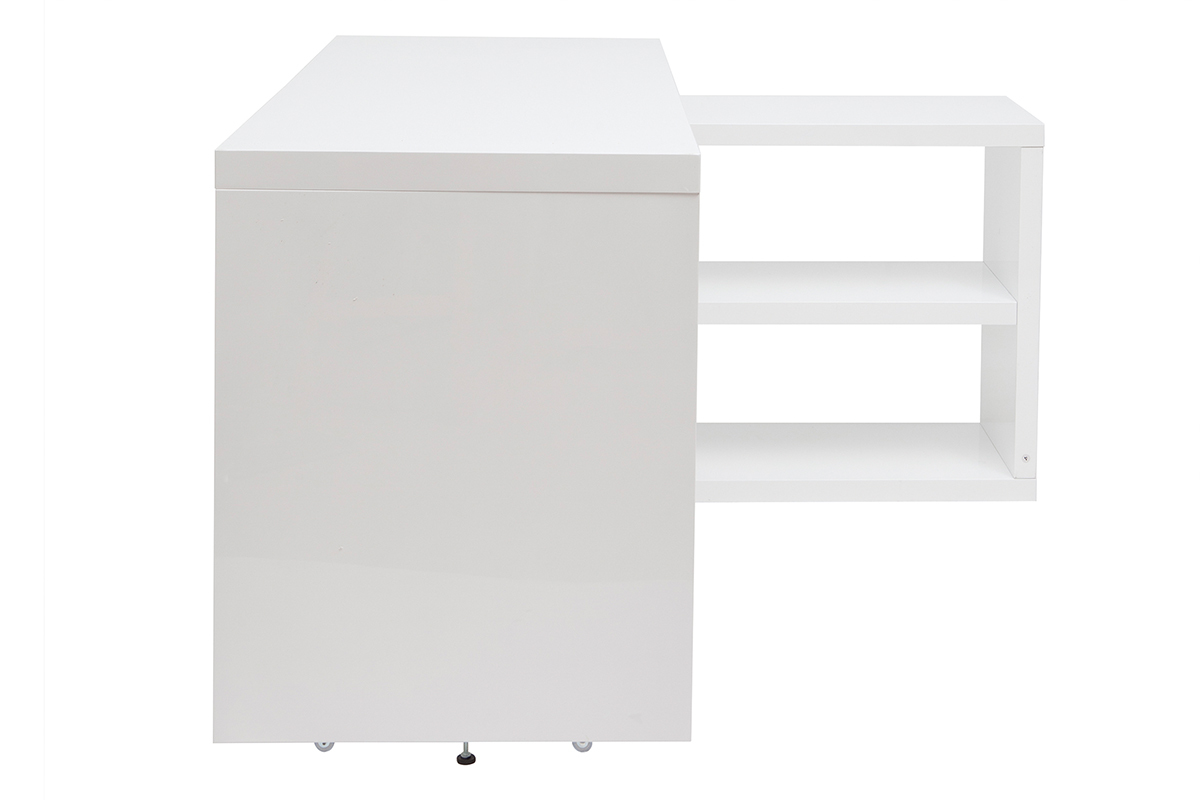 Escritorio moderno pivotante lacado blanco brillante L147-217 cm HALTON