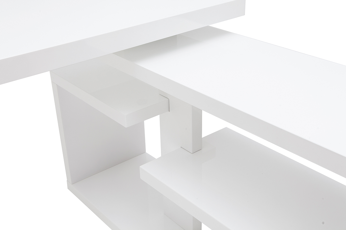Escritorio moderno pivotante lacado blanco brillante L147-217 cm HALTON