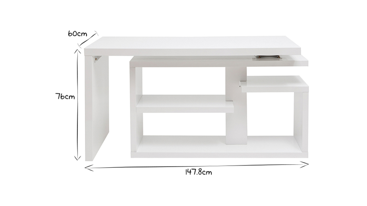 Escritorio moderno pivotante lacado blanco brillante L147-217 cm HALTON