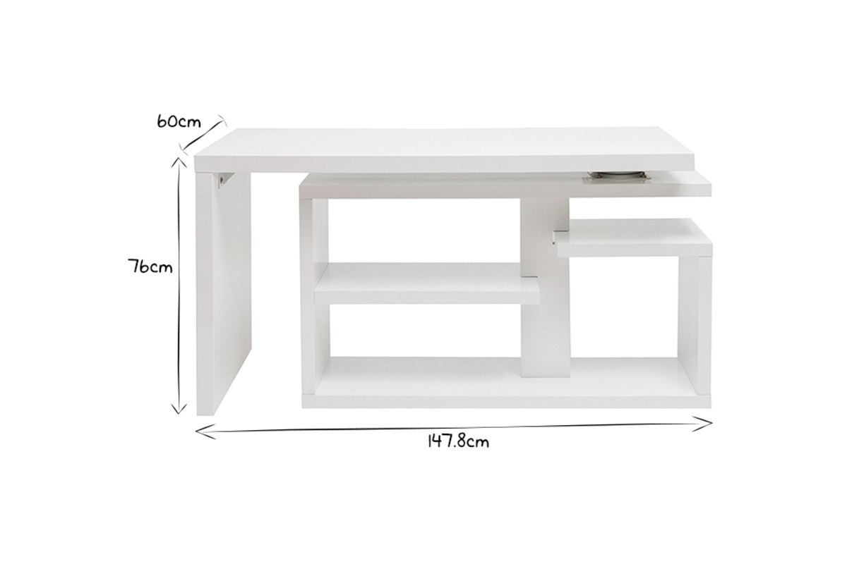Escritorio moderno pivotante lacado blanco brillante L147-217 cm HALTON