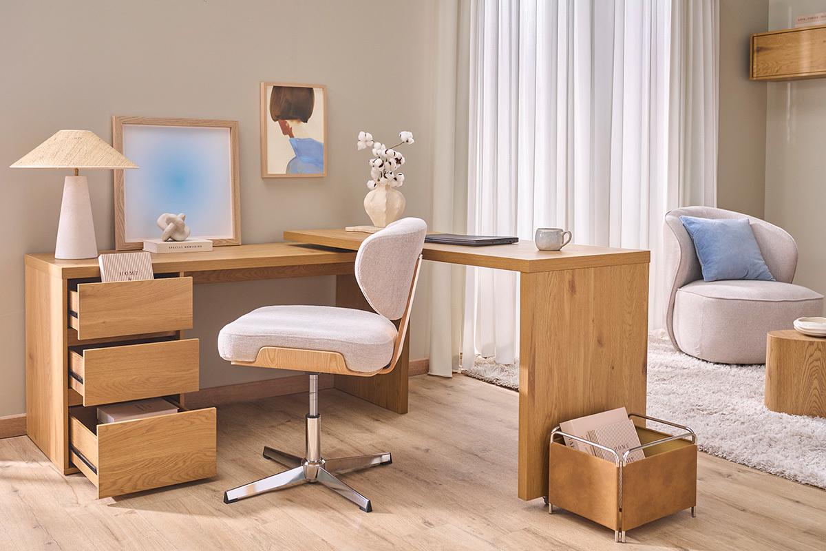 Escritorio modulable con almacenaje acabado madera clara roble L153-269 cm MELVIN