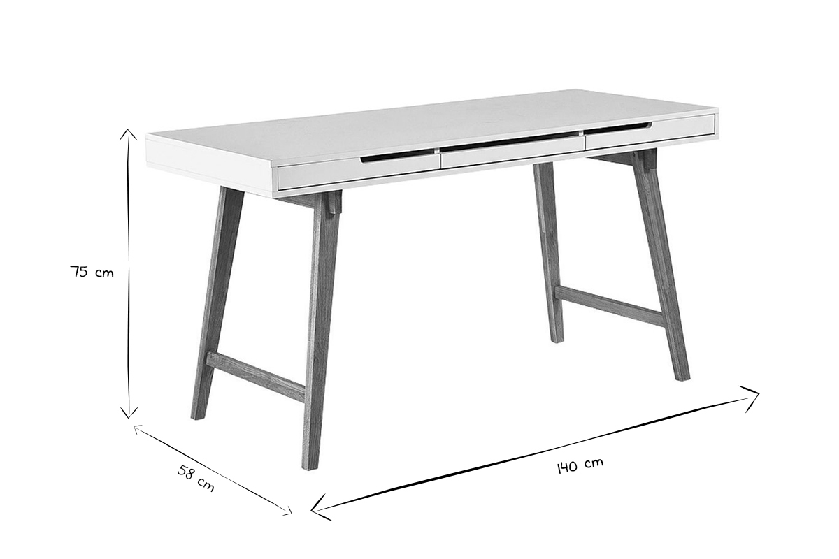 Escritorio nrdico blanco lacado mate y madera ESKA