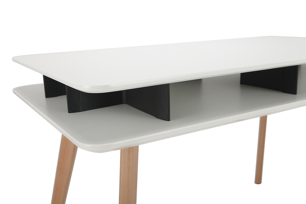 Escritorio nrdico blanco y negro con almacenaje y patas en madera LEVY