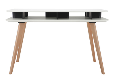 Escritorio n&oacute;rdico blanco y negro con almacenaje y patas en madera LEVY
