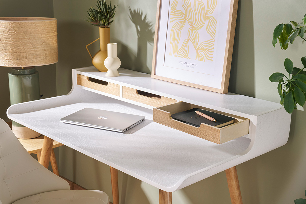 Escritorio nrdico madera blanca con almacenaje OPUS