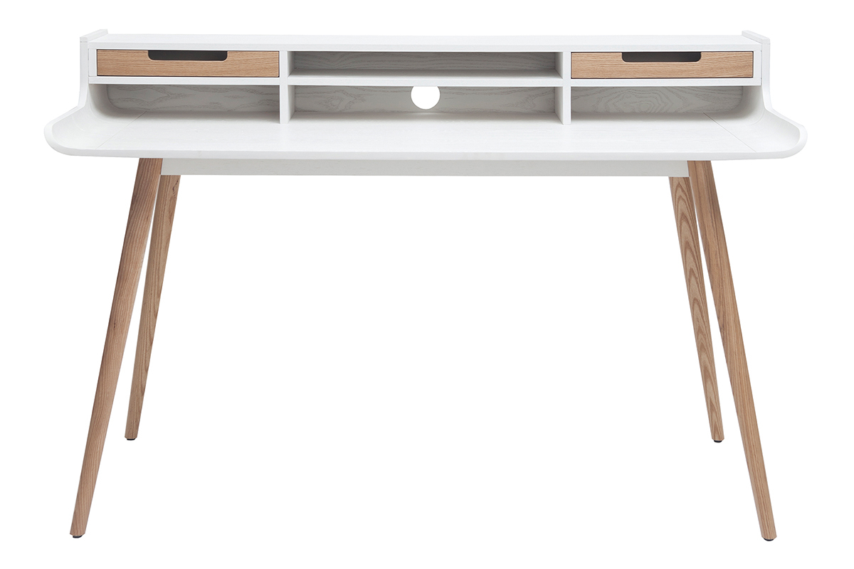 Escritorio nrdico madera y blanco 2 cajones L140 cm OPUS