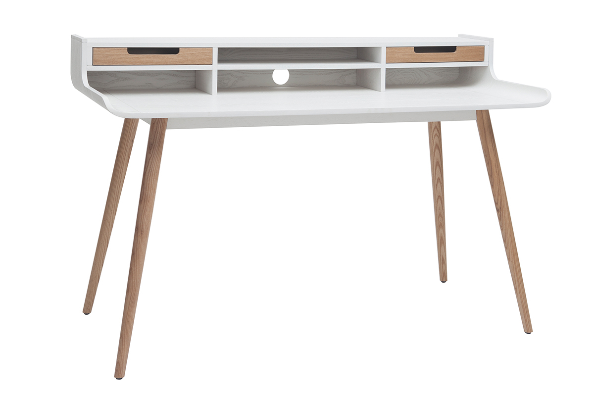 Escritorio nrdico madera y blanco 2 cajones L140 cm OPUS