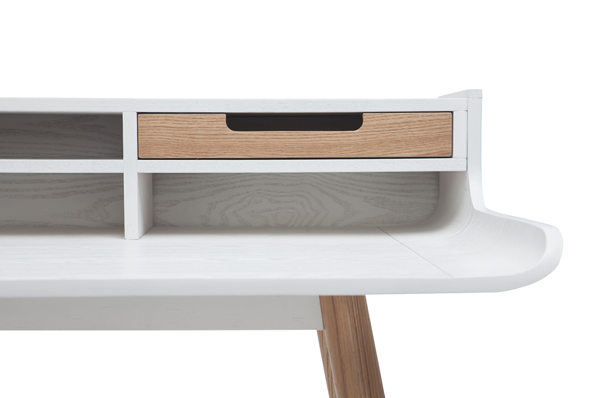 Escritorio nrdico madera y blanco 2 cajones L140 cm OPUS