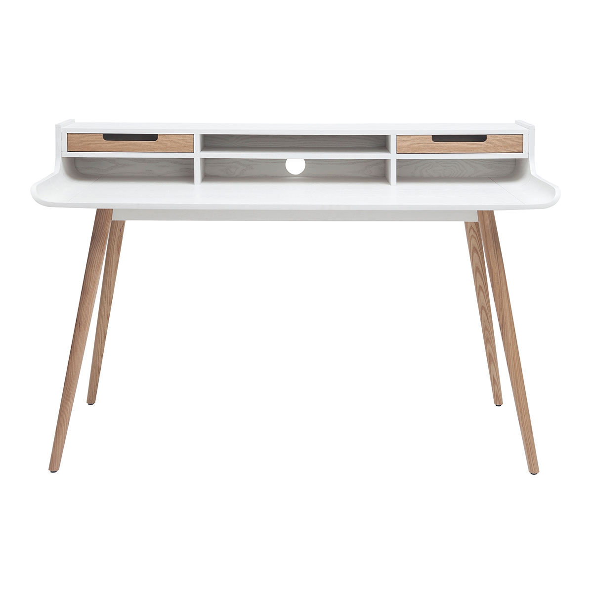 Escritorio nórdico madera y blanco 2 cajones L140 cm OPUS