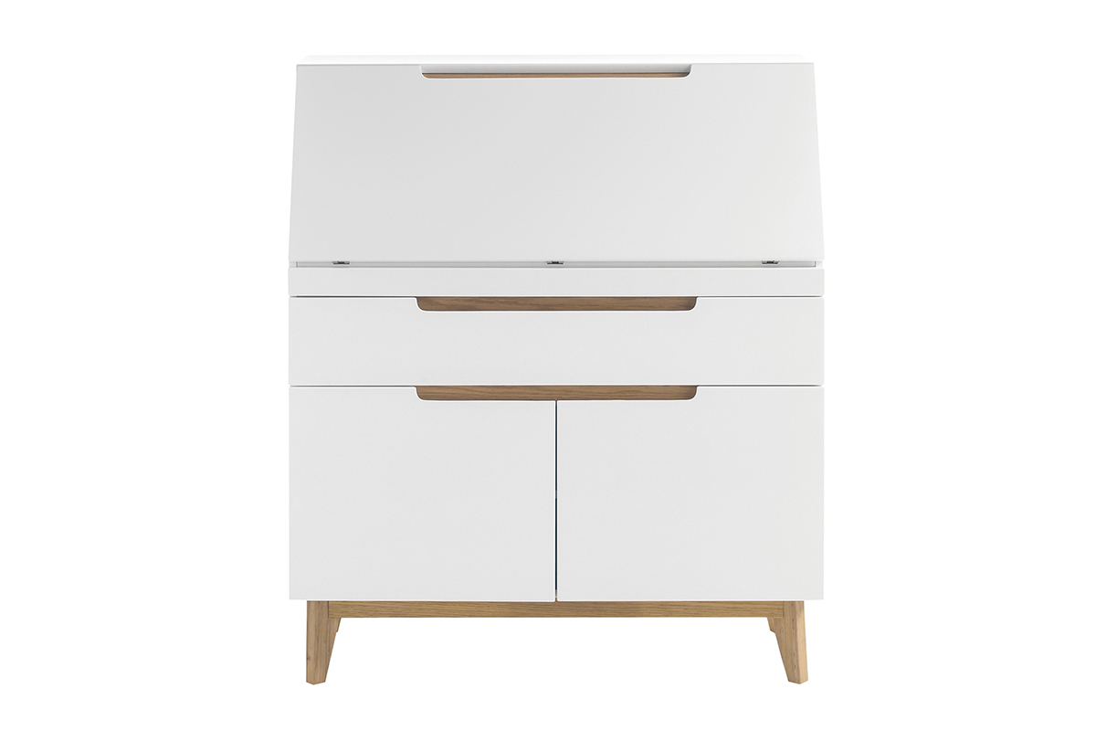 Escritorio secreter nrdico blanco mate y madera SKIVE
