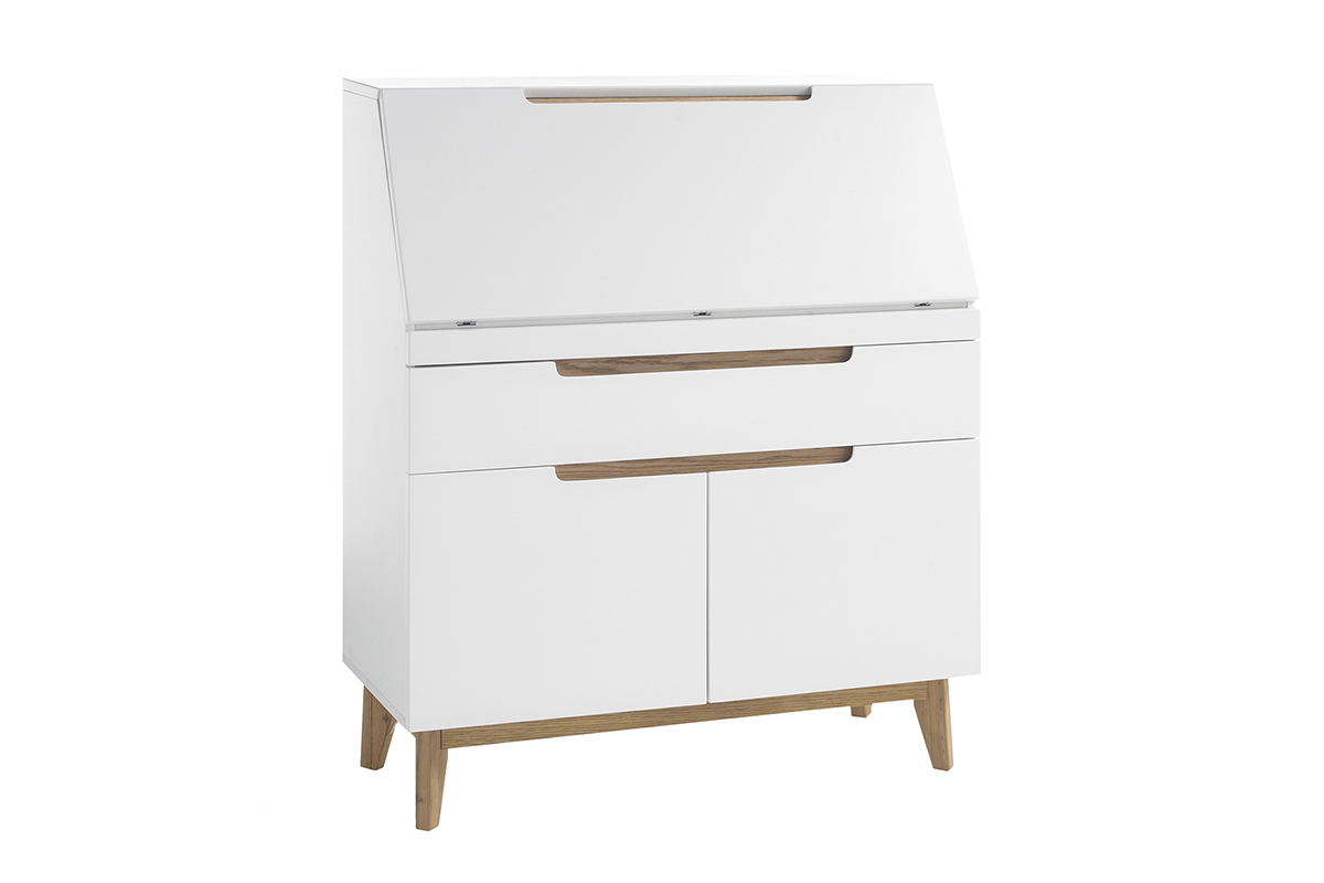 Escritorio secreter nrdico blanco mate y madera SKIVE