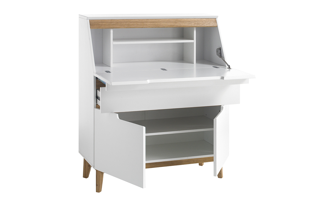 Escritorio secreter nrdico blanco mate y madera SKIVE