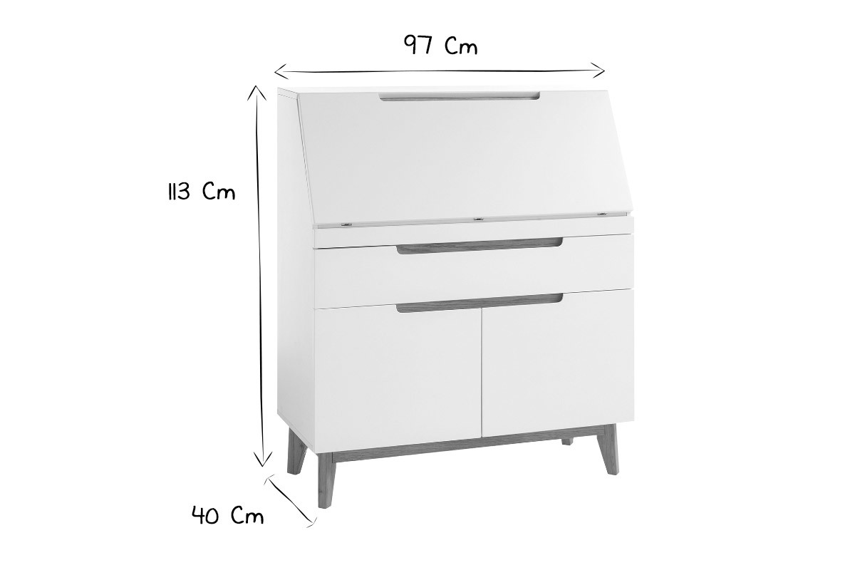 Escritorio secreter nrdico blanco mate y madera SKIVE
