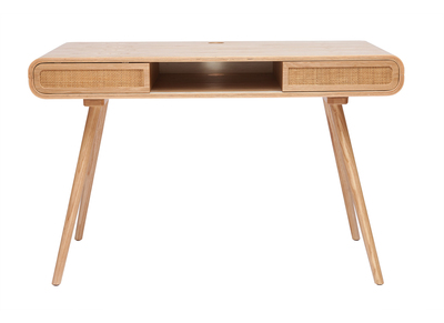 Escritorio vintage con almacenaje de madera clara y caña 120 cm OLYMPE